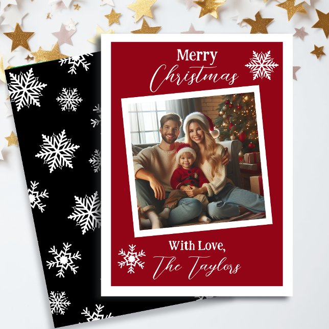  Burgundy and White Snowflakes Photo Christmas  Holiday Card (Creator Uploaded)