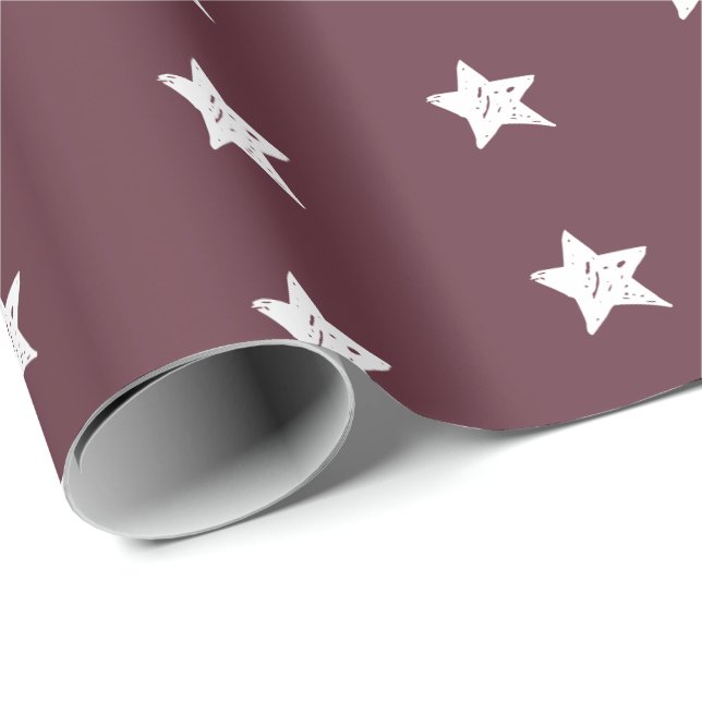 Burgundy and White Star Pattern Wrapping Paper (Roll Corner)
