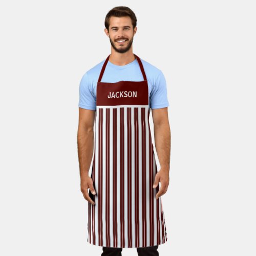 Burgundy and White Striped Apron