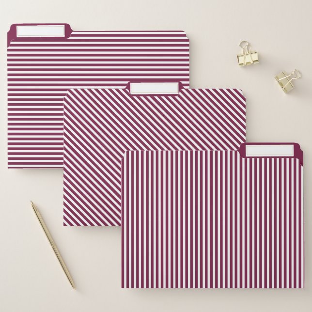 Burgundy and White  Striped File Folder (Set)