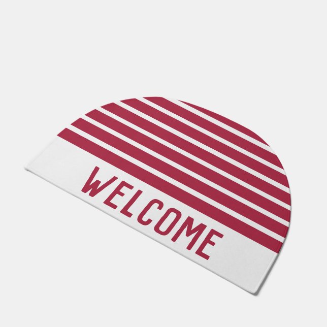 Burgundy and White Striped Welcome Doormat (Angled)