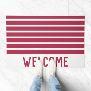 Burgundy and White Striped Welcome Doormat