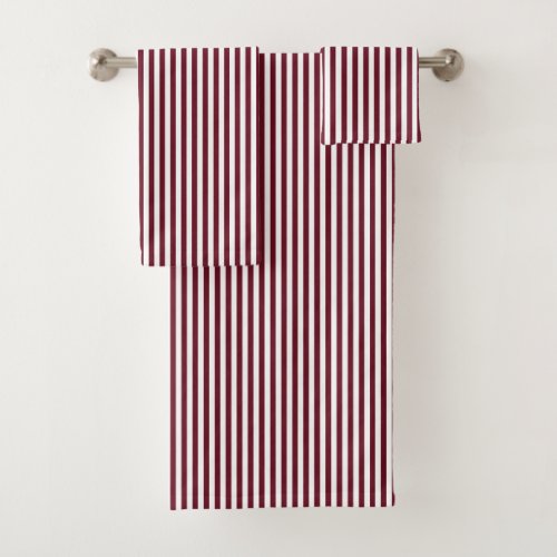 Burgundy and White Stripes Pattern Bath Towel Set