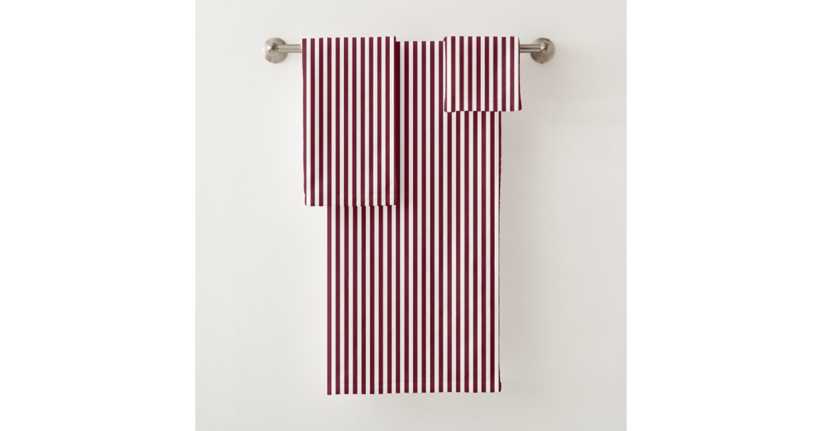 Burgundy and White Stripes Pattern Bath Towel Set | Zazzle