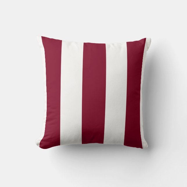 Burgundy And White Stripes Throw Pillow (Front)
