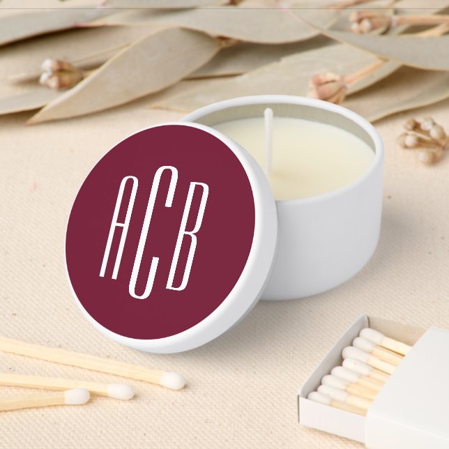 Burgundy and White Three Letter Monogram Mini Candle Favors (Insitu)