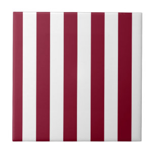 Burgundy and White Vertical Stripes Ceramic Tile