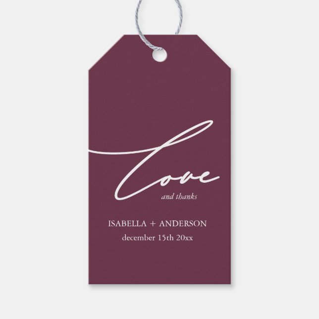 Burgundy and White Wedding Favor Gift Tag (Front)