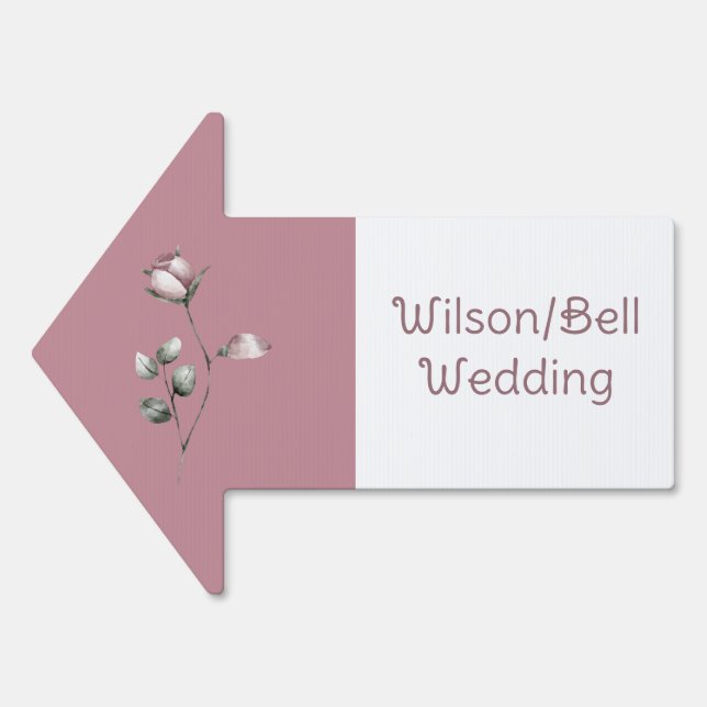 Burgundy and White Wedding Parking Arrow Sign (Front)
