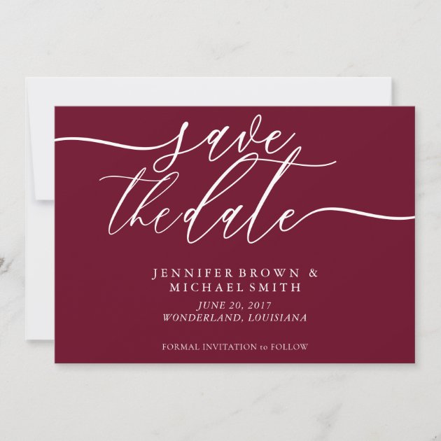 Burgundy and White Wedding Save Date Photo Save The Date