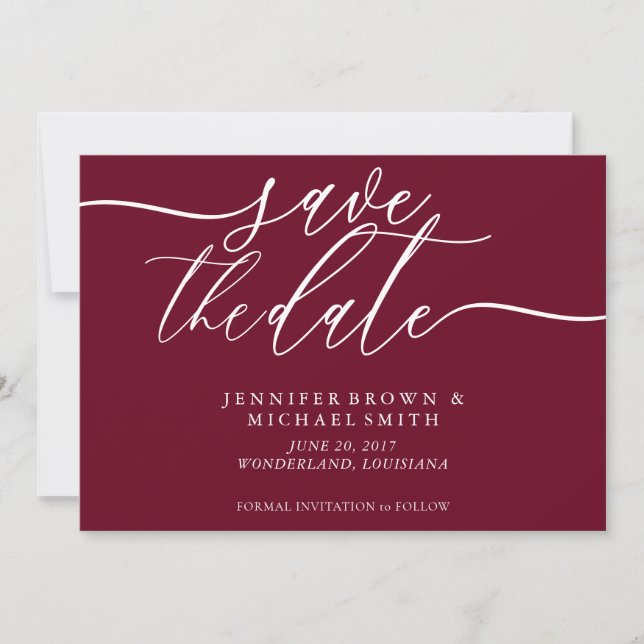Burgundy and White Wedding Save Date Photo Save The Date (Front)