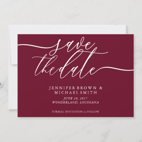 Burgundy and White Wedding Save Date Photo Save The Date