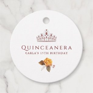 Burgundy and Yellow Floral Quinceanera Favor Tags