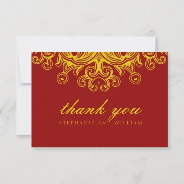 Burgundy and Yellow Wedding Thank You Card (Front)