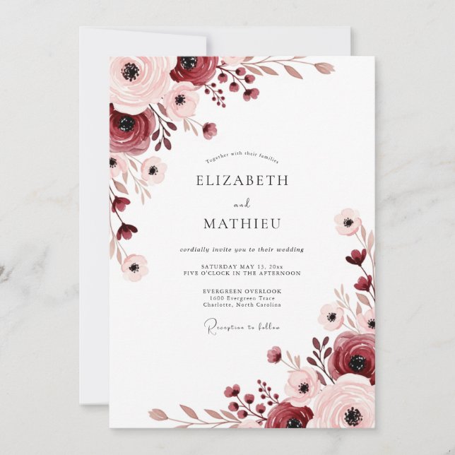 Burgundy Anemone Autumn Wedding Invitation (Front)