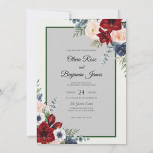 Burgundy Anemone Watercolor Wedding Invitation