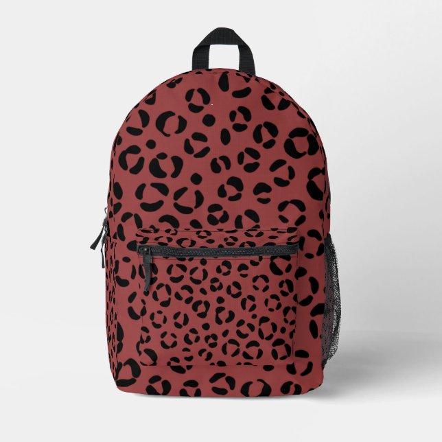 Burgundy Animal Print Printed Backpack (Front)