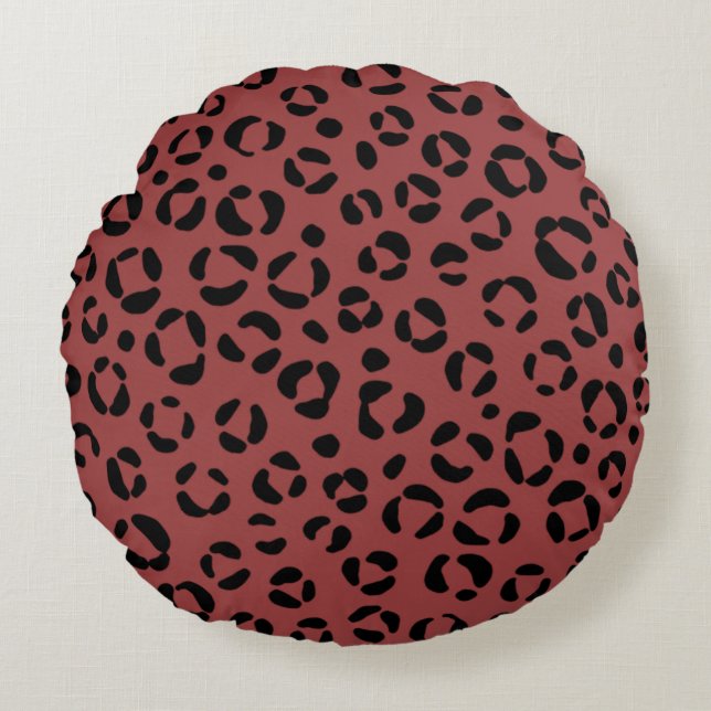 Burgundy Animal Print Round Pillow (Front)