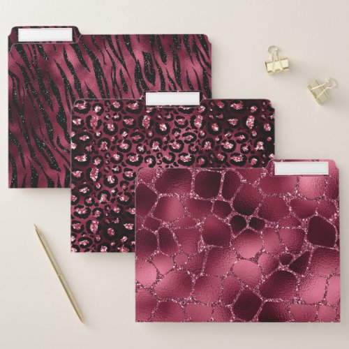 Burgundy Animal Prints File Folder