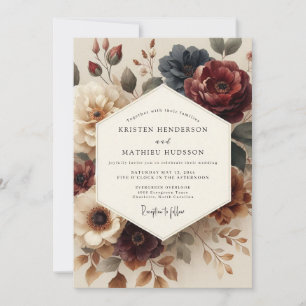 Burgundy Antique Bloom Wedding Invitation