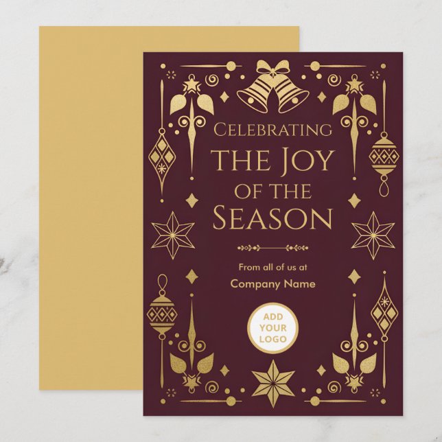 Burgundy + Antique-Gold Foil | Logo-Friendly Holiday Card (Front/Back)