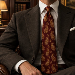 Burgundy Antique Gold Ornate Paisley Heritage Neck Tie