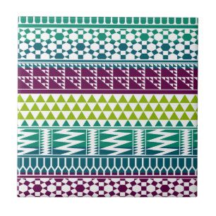 Burgundy Aqua Geometric Aztec Tribal Print Pattern Tile