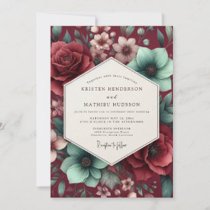 Burgundy Aqua Still Life Wedding Invitation