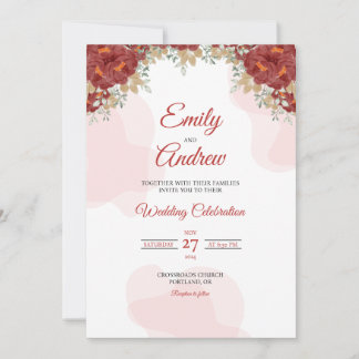 Burgundy Arch Elegant Floral Watercolor Wedding Invitation
