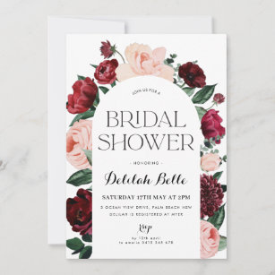 Burgundy Arch Floral Bridal Shower Invitation
