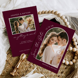 Burgundy Arch Photo Wedding Save The Date