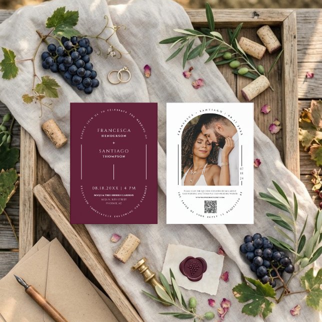 Burgundy Arch QR Code Wedding Photo Invite (Creator Uploaded)