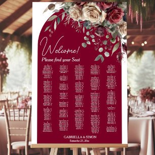 Burgundy Arch & Roses Alphabetical Seating Chart Foam Board