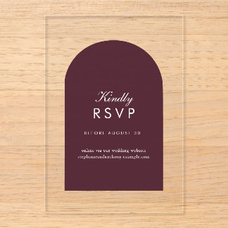 Burgundy Arch Tuscan Villa Wedding Acrylic Rsvp Card