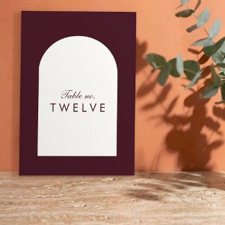 Burgundy Arch Tuscan Villa Wedding Table Number