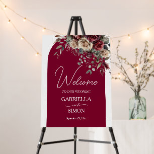 Burgundy Arch with Roses Wedding Welcome Foam Board