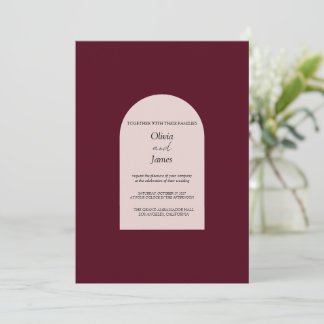 Burgundy Arched Moody Floral Wedding Invitation