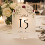 Burgundy Art Nouveau Floral Wedding Table Number<br><div class="desc">Romantic design with an Art Nouveau floral frame,  in the colors of burgundy and pink with muted greens on the background of vintage paper. Elegant,  sophisticated vintage fonts complete the timeless and classy look.</div>