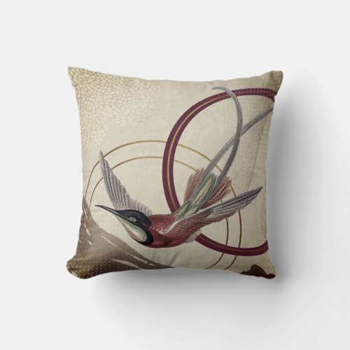 Burgundy Artistic Abstract Hummingbird Throw Pillow