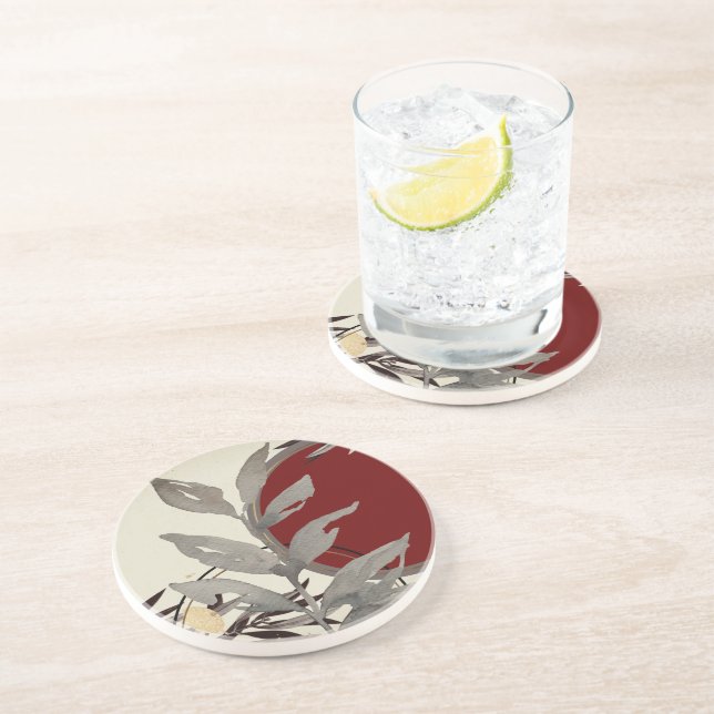 Burgundy Artistic Abstract Watercolor Sandstone Coaster (Side)