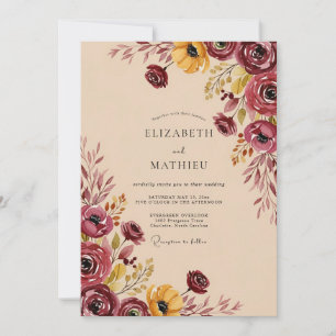 Burgundy Artistic Autumnal Wedding Invitation