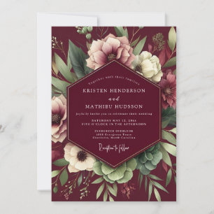 Burgundy Artistic Bloom Wedding Invitation