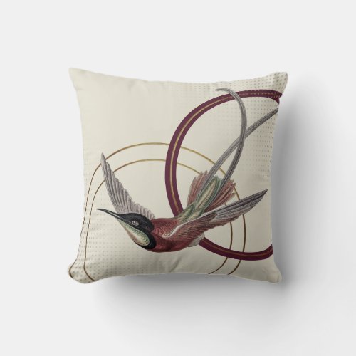 Burgundy Artistic Hummingbird Throw Pillow