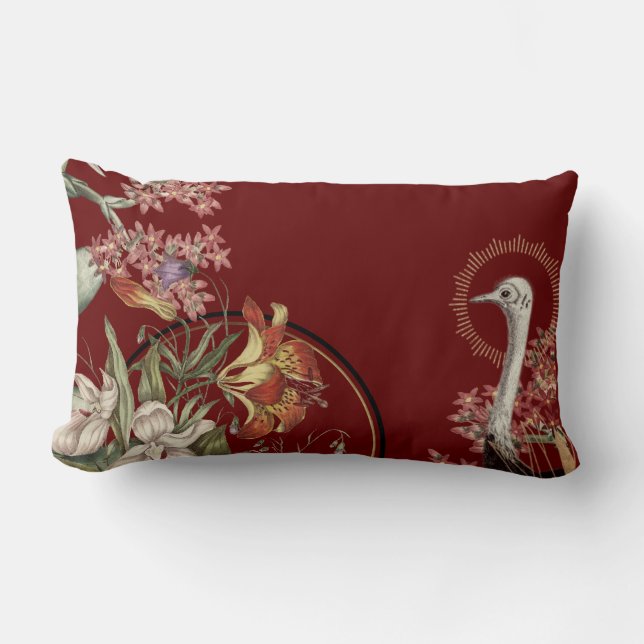 Burgundy Artistic Tiger Lily Floral Design Lumbar Pillow (Front)