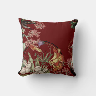 Burgundy Artistic Tiger Lily Floral Design Throw Pillow