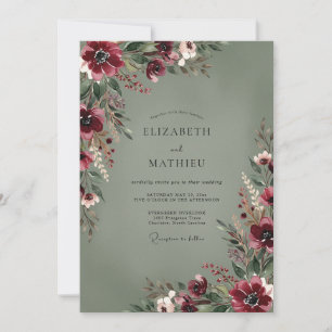 Burgundy Atmospheric Autumnal Wedding Invitation