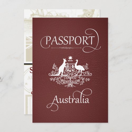 Burgundy Australia Passport Save the Date Card