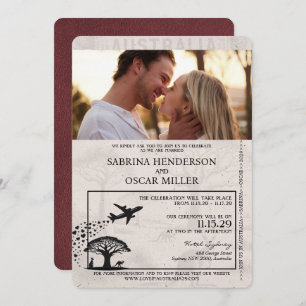 Burgundy Australia Passport Wedding Invitation