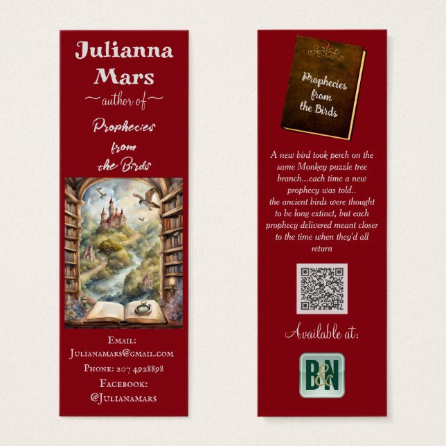  Burgundy Author's Promotional Material Bookmarks (Front & Back)
