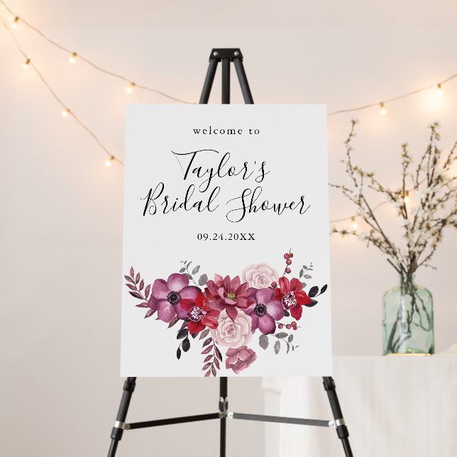 Burgundy Autumn Bridal Shower Welcome Sign (In Situ (Stand))